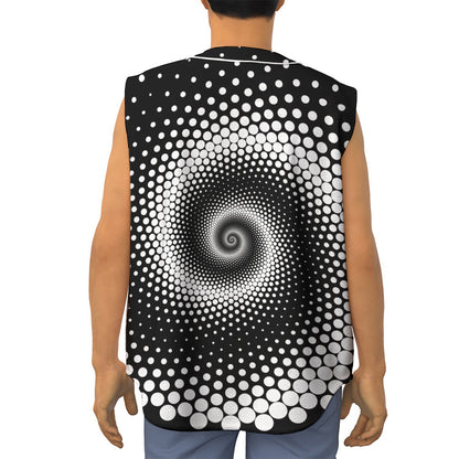 Black And White Spiral Dot Print Sleeveless Baseball Jersey