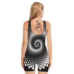 Black And White Spiral Dot Print Sleeveless One Piece Swimsuit