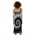 Black And White Spiral Dot Print Slim Fit Midi Cami Dress