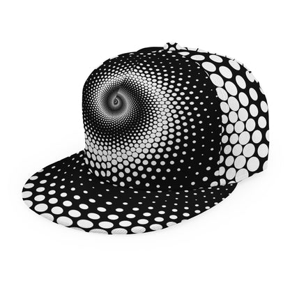 Black And White Spiral Dot Print Snapback Cap