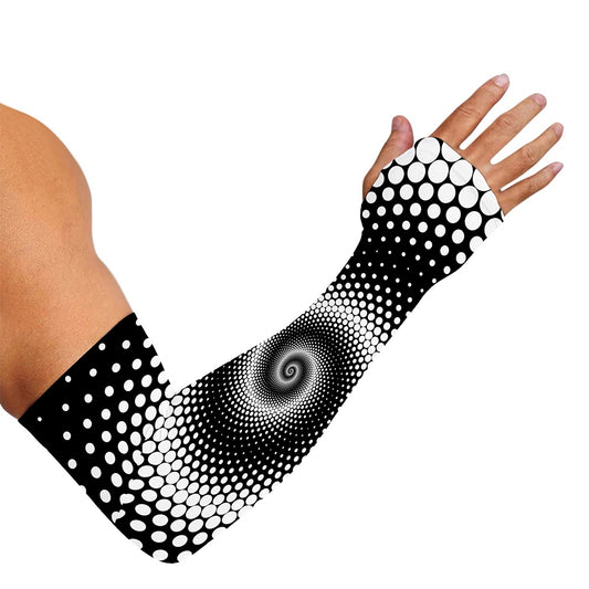 Black And White Spiral Dot Print Sun Protection Arm Sleeves