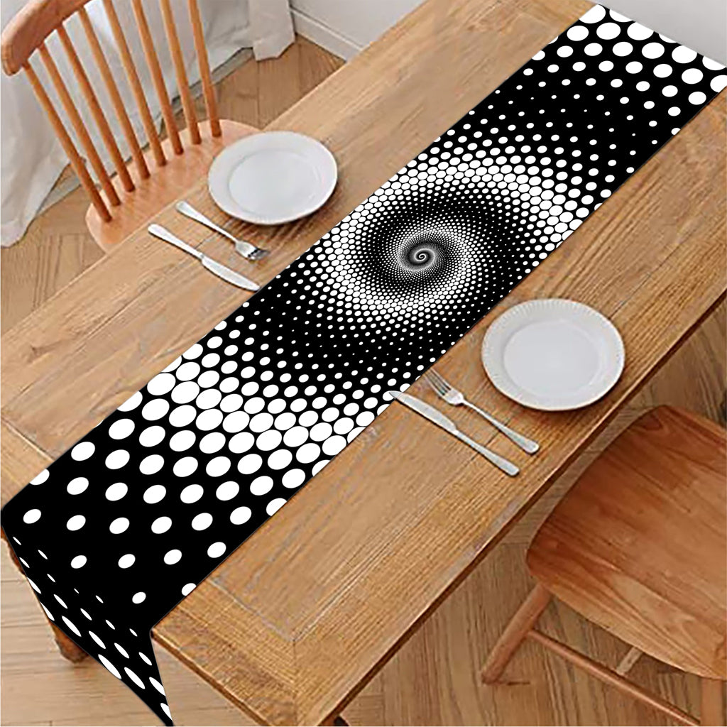 Black And White Spiral Dot Print Table Runner