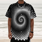 Black And White Spiral Dot Print Textured Short Sleeve Shirt