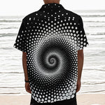Black And White Spiral Dot Print Textured Short Sleeve Shirt