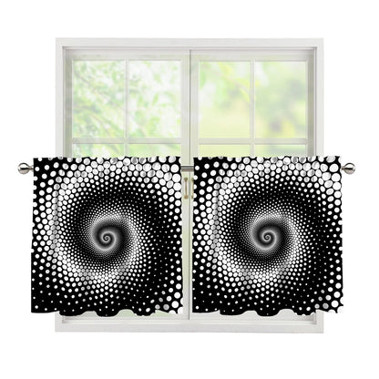 Black And White Spiral Dot Print Tier Curtains