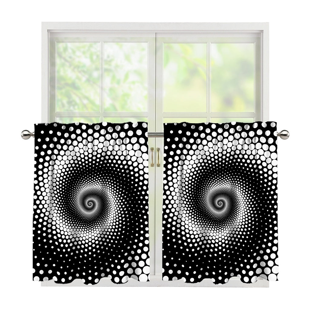 Black And White Spiral Dot Print Tier Curtains