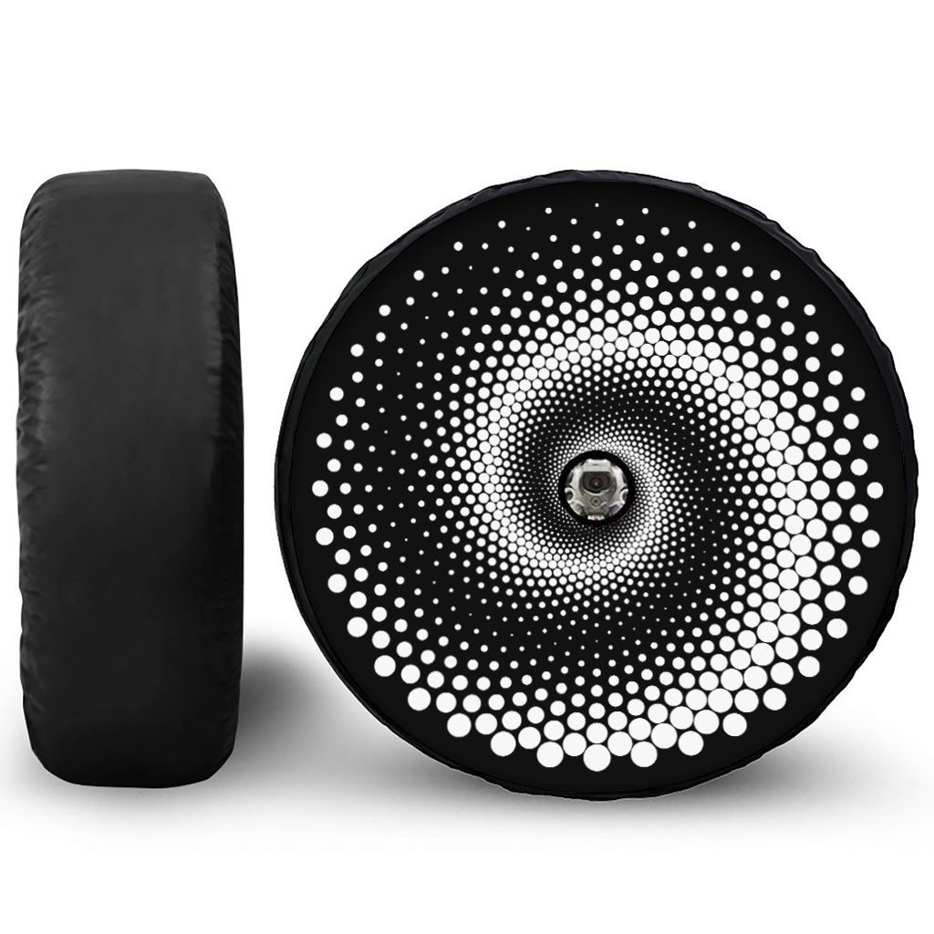 Black And White Spiral Dot Print Tire Cover With Camera Hole