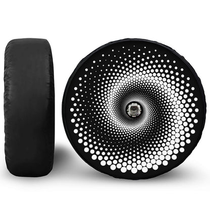 Black And White Spiral Dot Print Tire Cover With Camera Hole