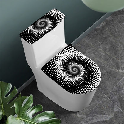 Black And White Spiral Dot Print Toilet Lid And Tank Cover Set