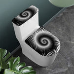 Black And White Spiral Dot Print Toilet Lid And Tank Cover Set