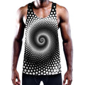 Black And White Spiral Dot Print Men's Workout Tank Top