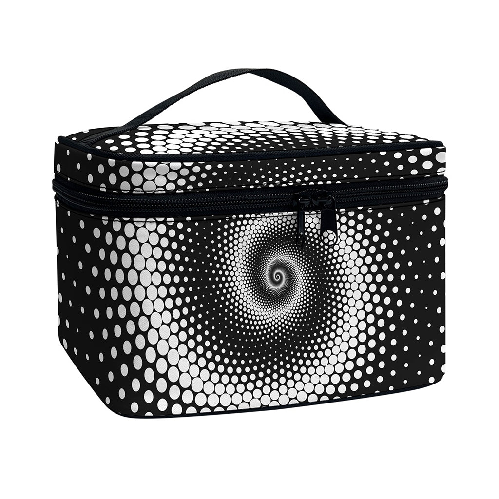 Black And White Spiral Dot Print Travel Makeup Bag