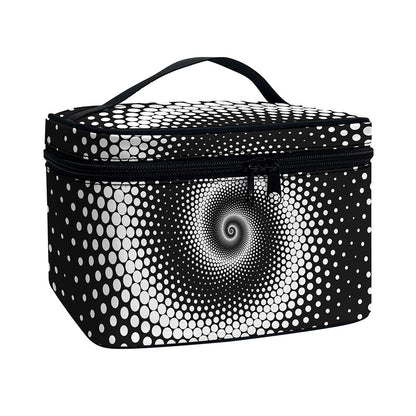 Black And White Spiral Dot Print Travel Makeup Bag