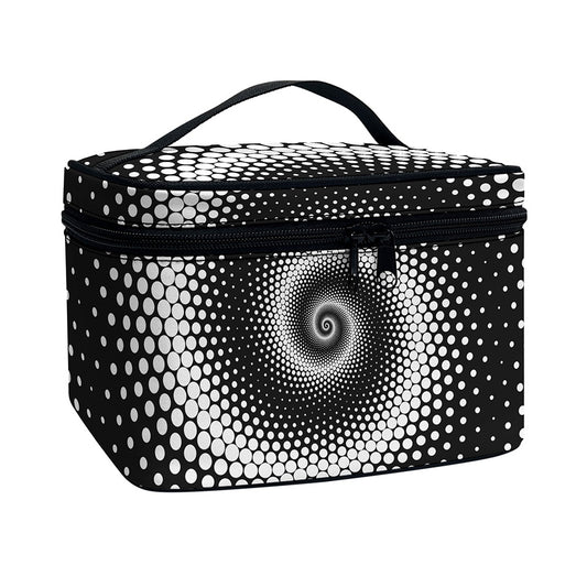 Black And White Spiral Dot Print Travel Makeup Bag