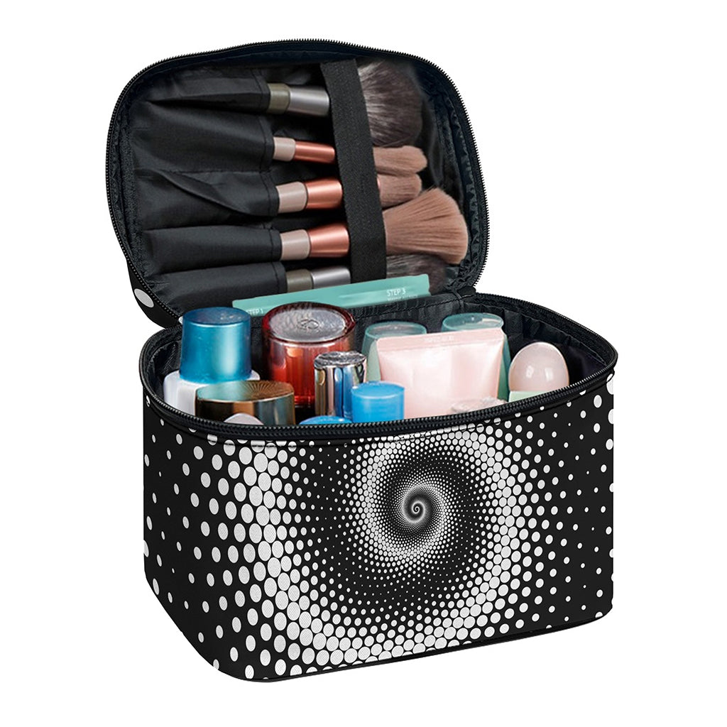 Black And White Spiral Dot Print Travel Makeup Bag