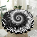Black And White Spiral Dot Print Waterproof Round Tablecloth