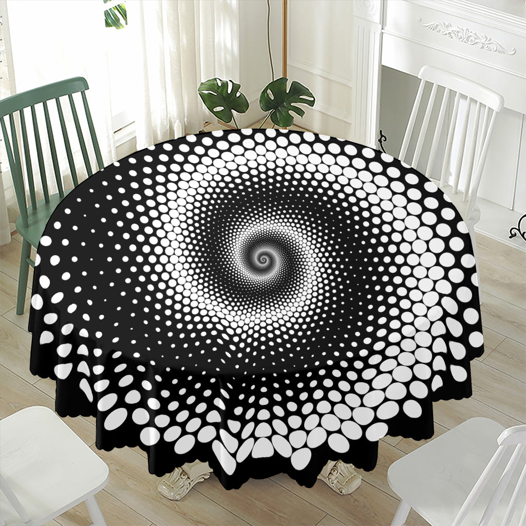 Black And White Spiral Dot Print Waterproof Round Tablecloth