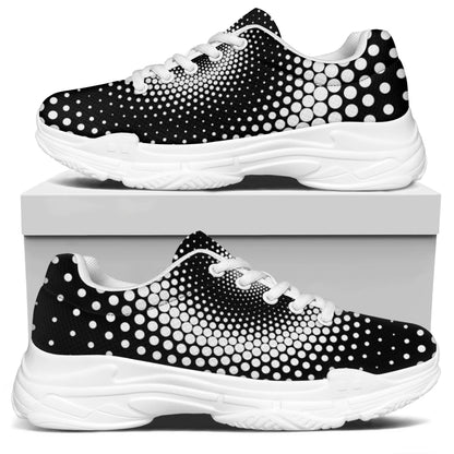 Black And White Spiral Dot Print White Chunky Shoes
