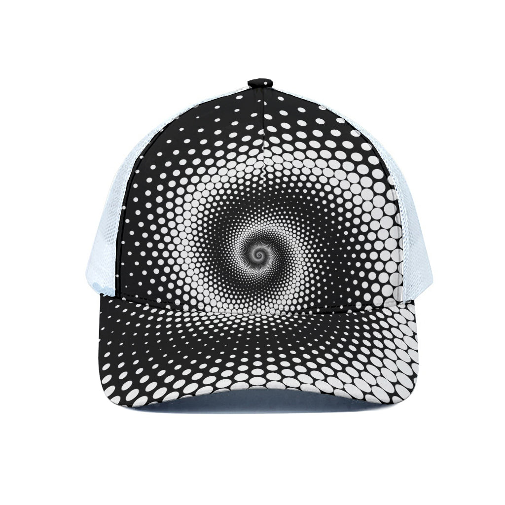 Black And White Spiral Dot Print White Mesh Trucker Cap