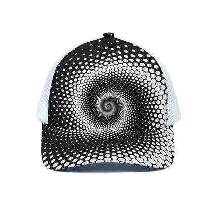 Black And White Spiral Dot Print White Mesh Trucker Cap