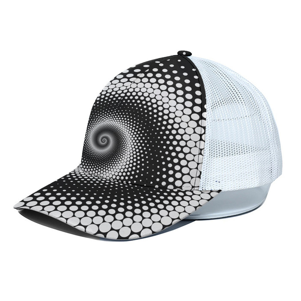 Black And White Spiral Dot Print White Mesh Trucker Cap
