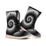 Black And White Spiral Dot Print Winter Boots