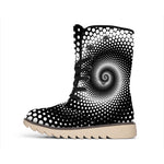 Black And White Spiral Dot Print Winter Boots