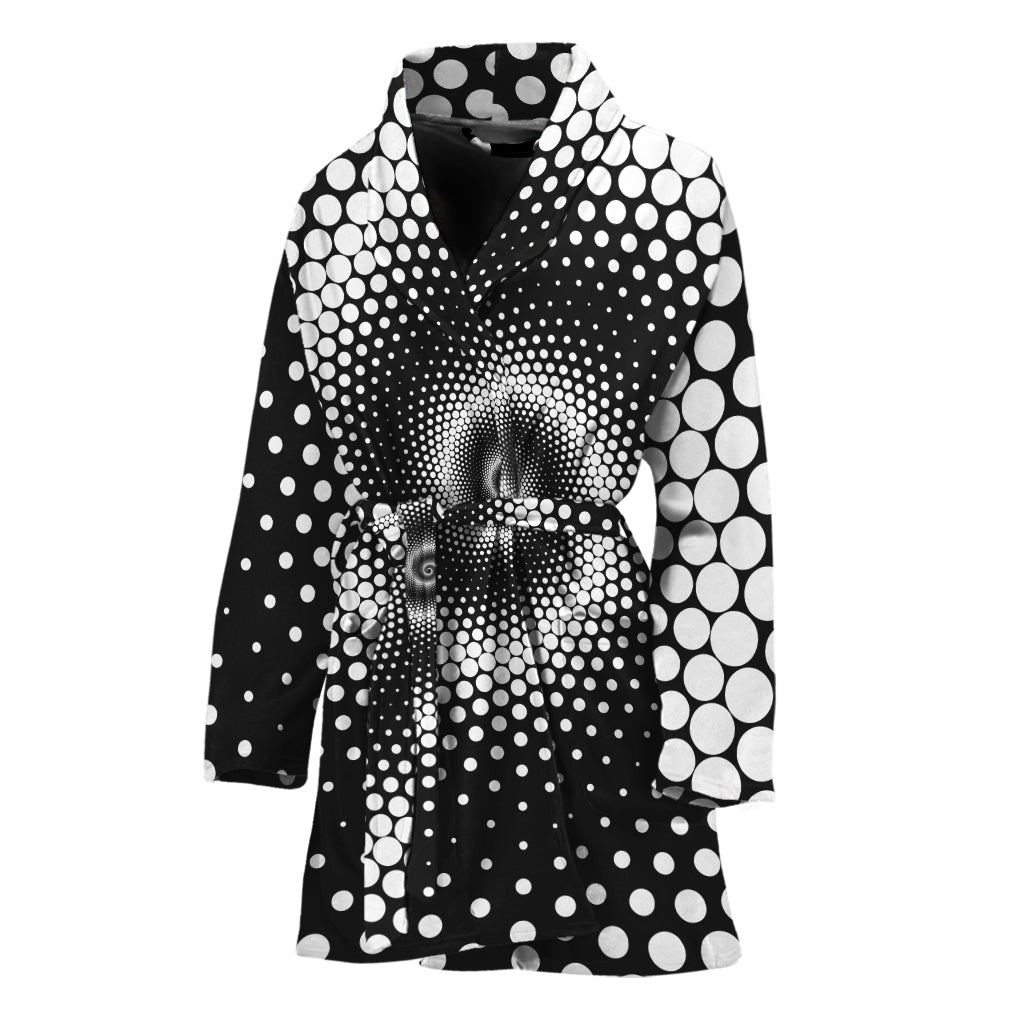Black And White Spiral Dot Print Women's Bathrobe