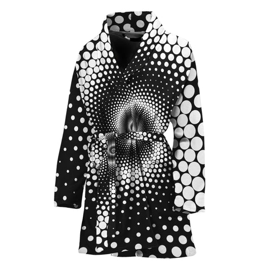Black And White Spiral Dot Print Women's Bathrobe
