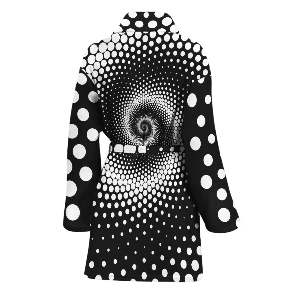 Black And White Spiral Dot Print Women's Bathrobe