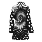 Black And White Spiral Dot Print Women's Bathrobe