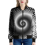 Black And White Spiral Dot Print Women's Bomber Jacket