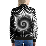 Black And White Spiral Dot Print Women's Bomber Jacket