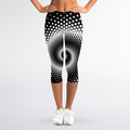 Black And White Spiral Dot Print Women's Capri Leggings
