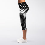Black And White Spiral Dot Print Women's Capri Leggings