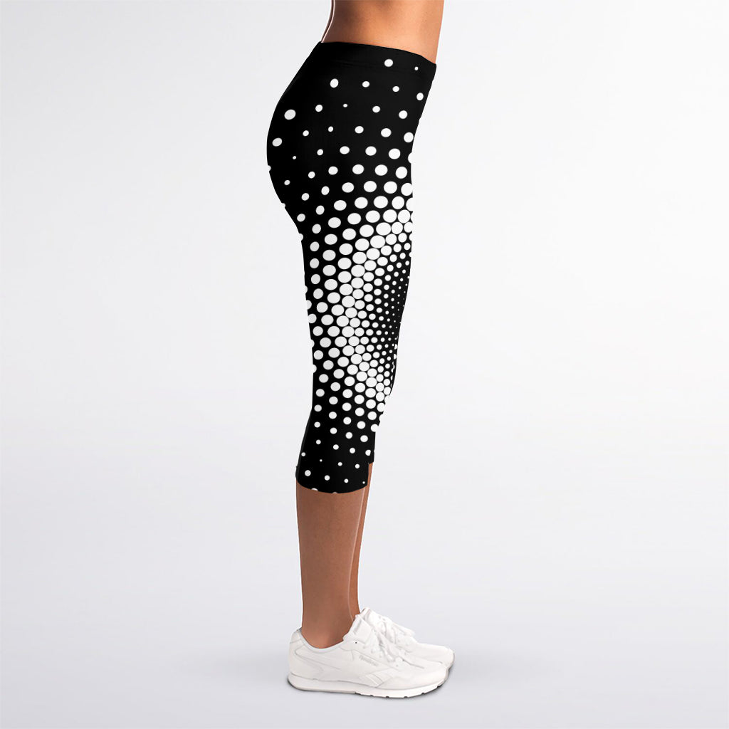 Black And White Spiral Dot Print Women's Capri Leggings