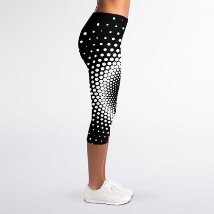 Black And White Spiral Dot Print Women's Capri Leggings
