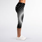 Black And White Spiral Dot Print Women's Capri Leggings