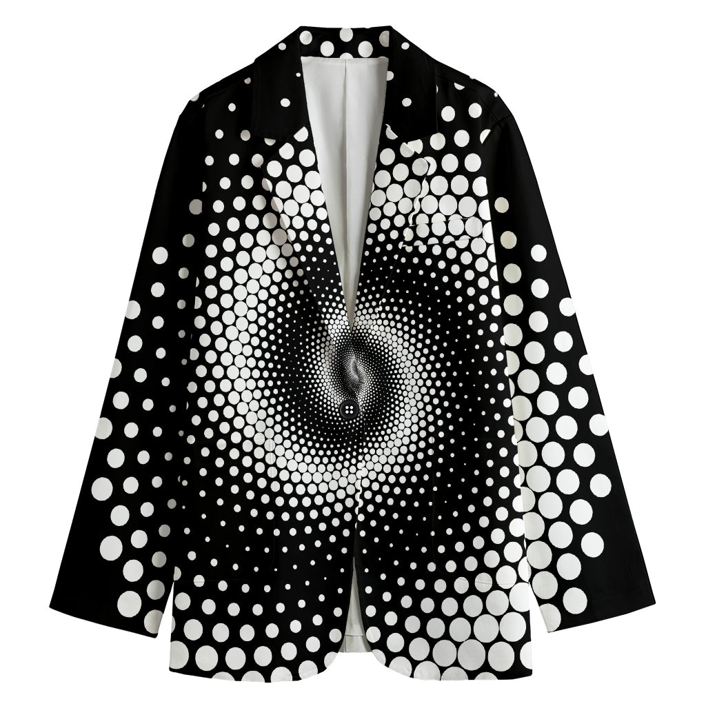 Black And White Spiral Dot Print Women's Cotton Blazer
