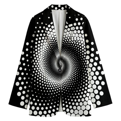 Black And White Spiral Dot Print Women's Cotton Blazer