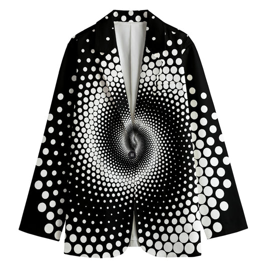 Black And White Spiral Dot Print Women's Cotton Blazer