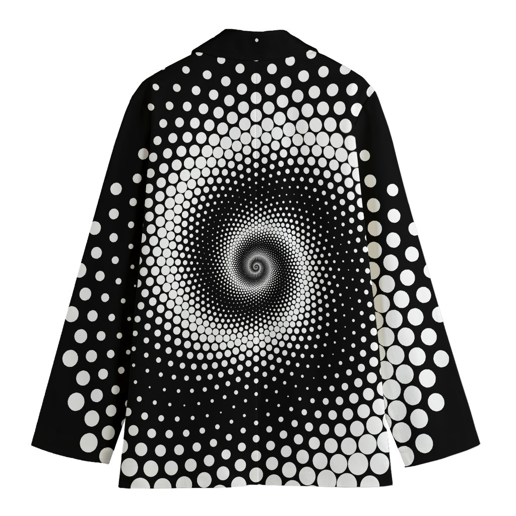 Black And White Spiral Dot Print Women's Cotton Blazer
