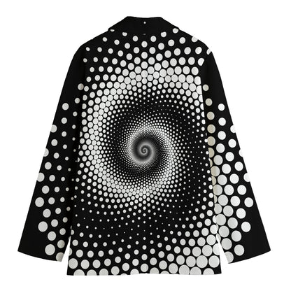 Black And White Spiral Dot Print Women's Cotton Blazer