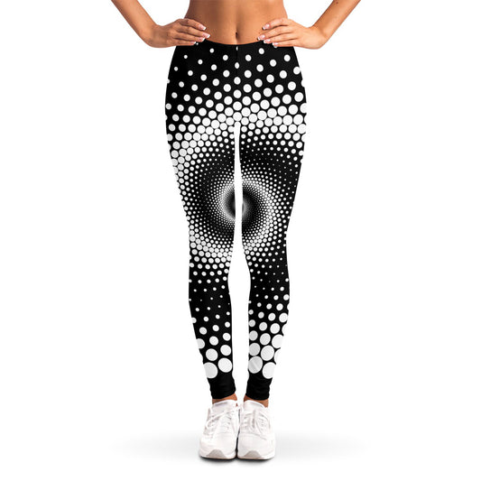 Black And White Spiral Dot Print Women's Leggings