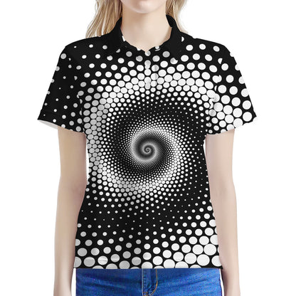 Black And White Spiral Dot Print Women's Polo Shirt