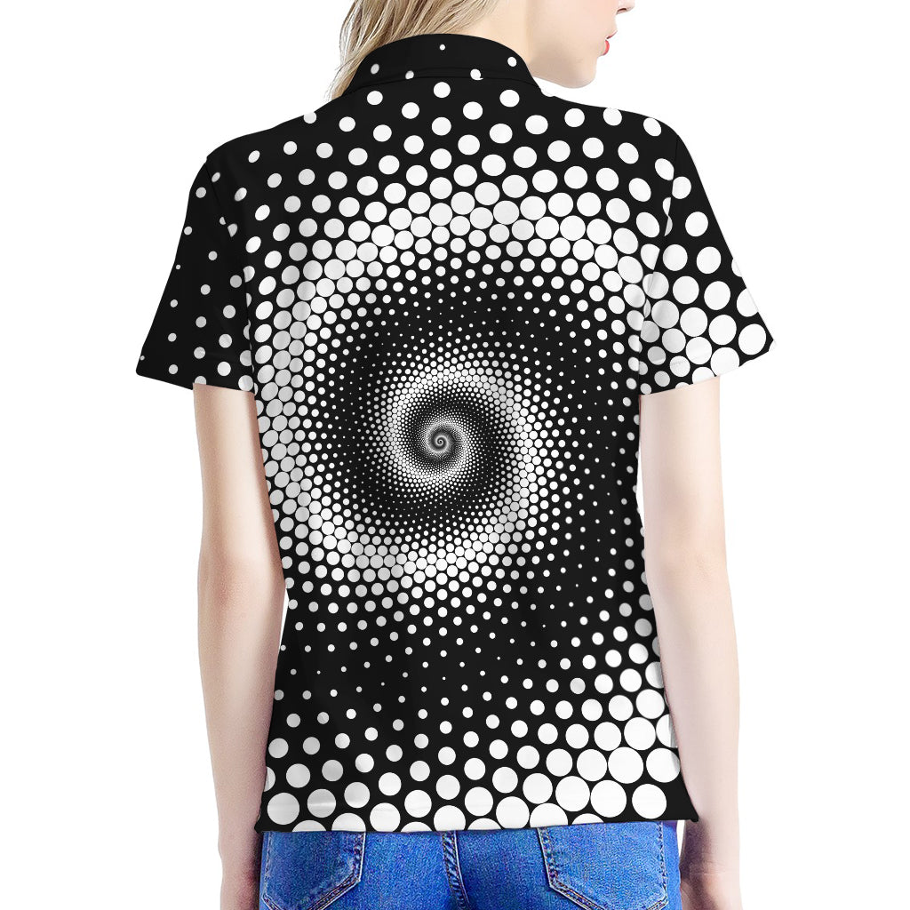 Black And White Spiral Dot Print Women's Polo Shirt