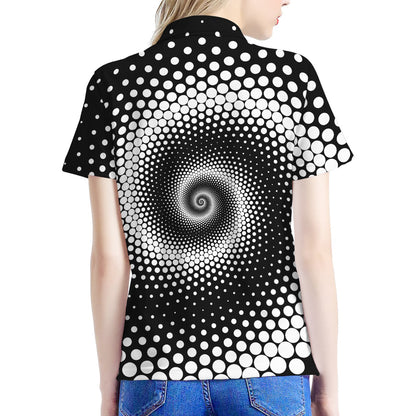 Black And White Spiral Dot Print Women's Polo Shirt