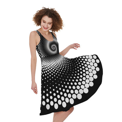 Black And White Spiral Dot Print Women's Sleeveless Dress