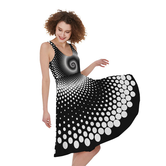 Black And White Spiral Dot Print Women's Sleeveless Dress