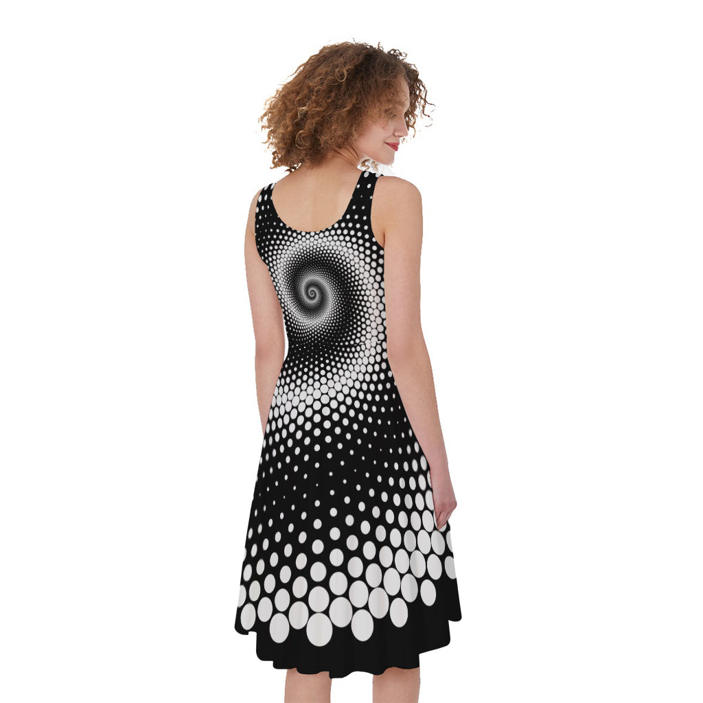 Black And White Spiral Dot Print Women's Sleeveless Dress